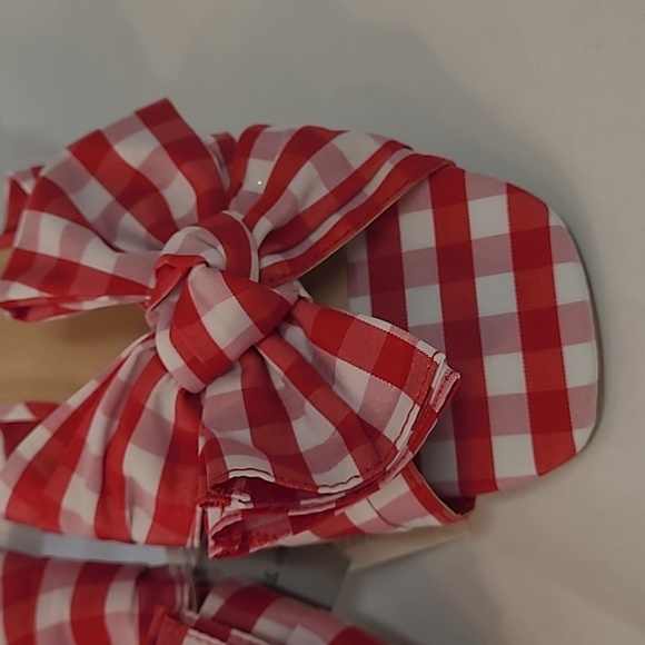 A New Day Women's Scarlet Gingham Bow Flat Sandals Red and White Size 9 NWT - Picture 3 of 9